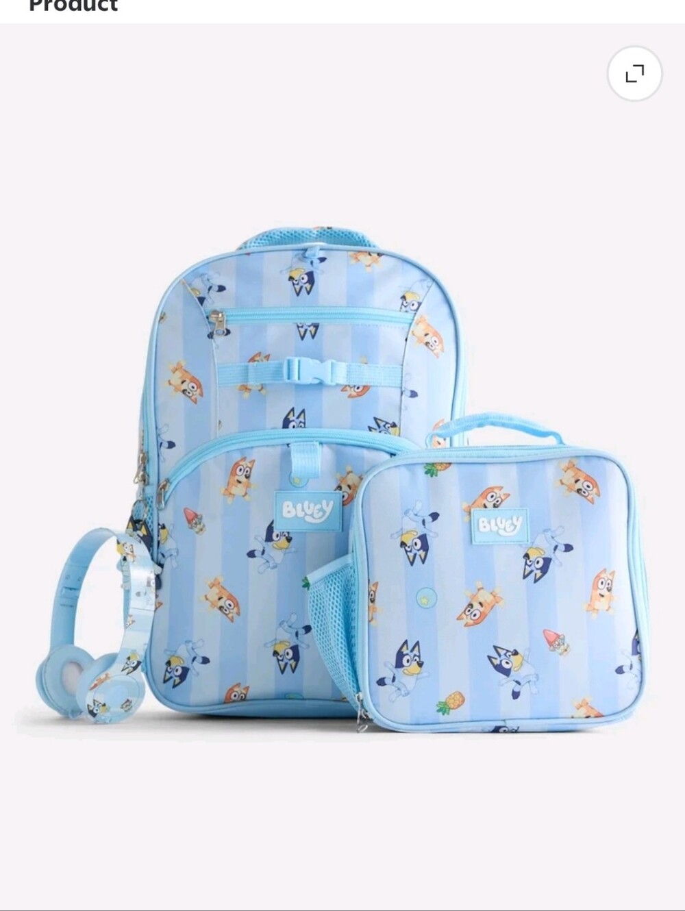 Bluey 17"Unisex  4PC | Backpack, Lunch Bag, Headphone With Mic, Key Chain